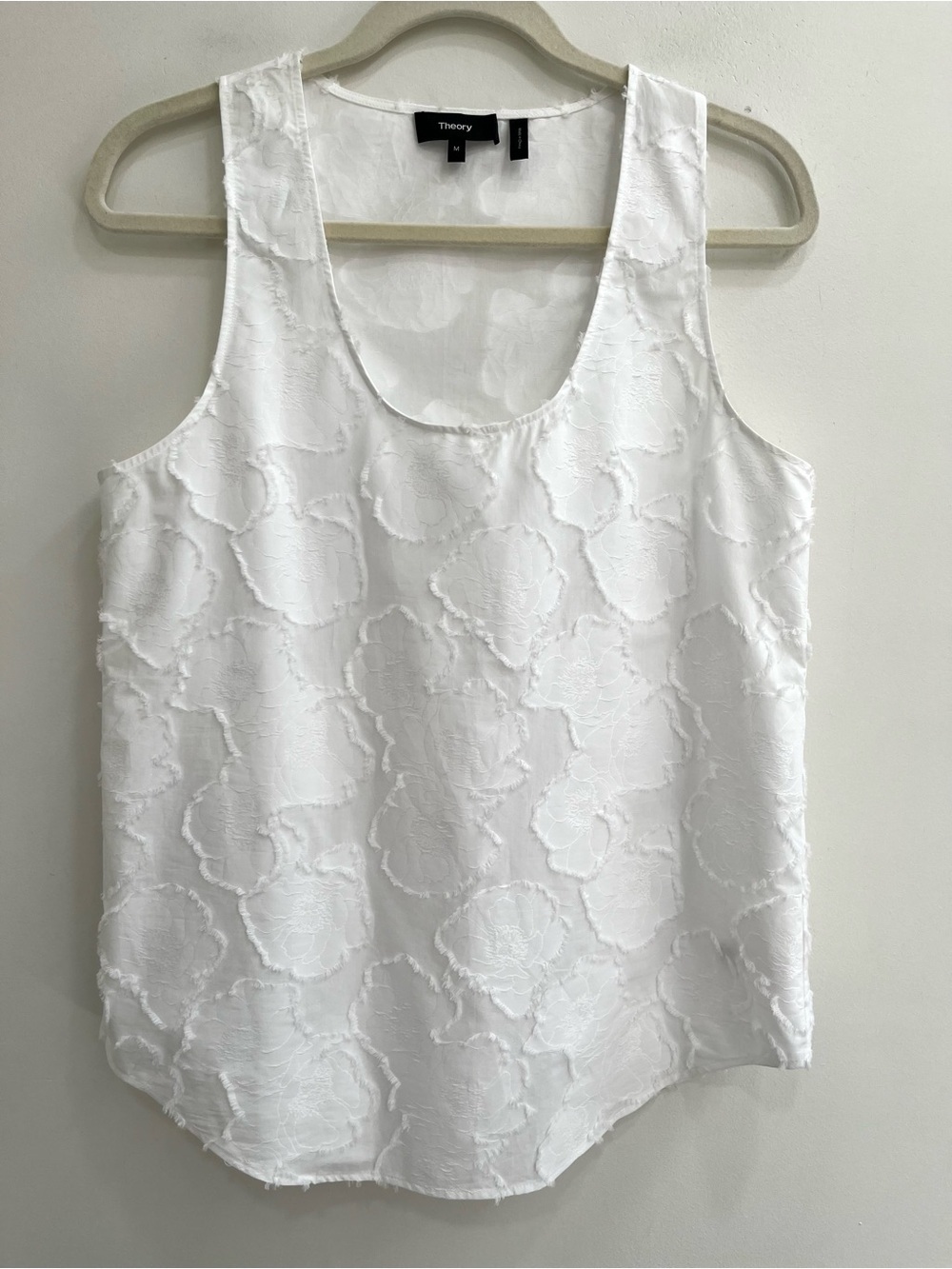 Theory white textured floral cotton poplin racer back tank size medium